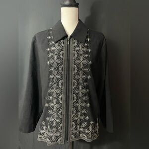 Bon Worth Black Jacket with White Embroidery